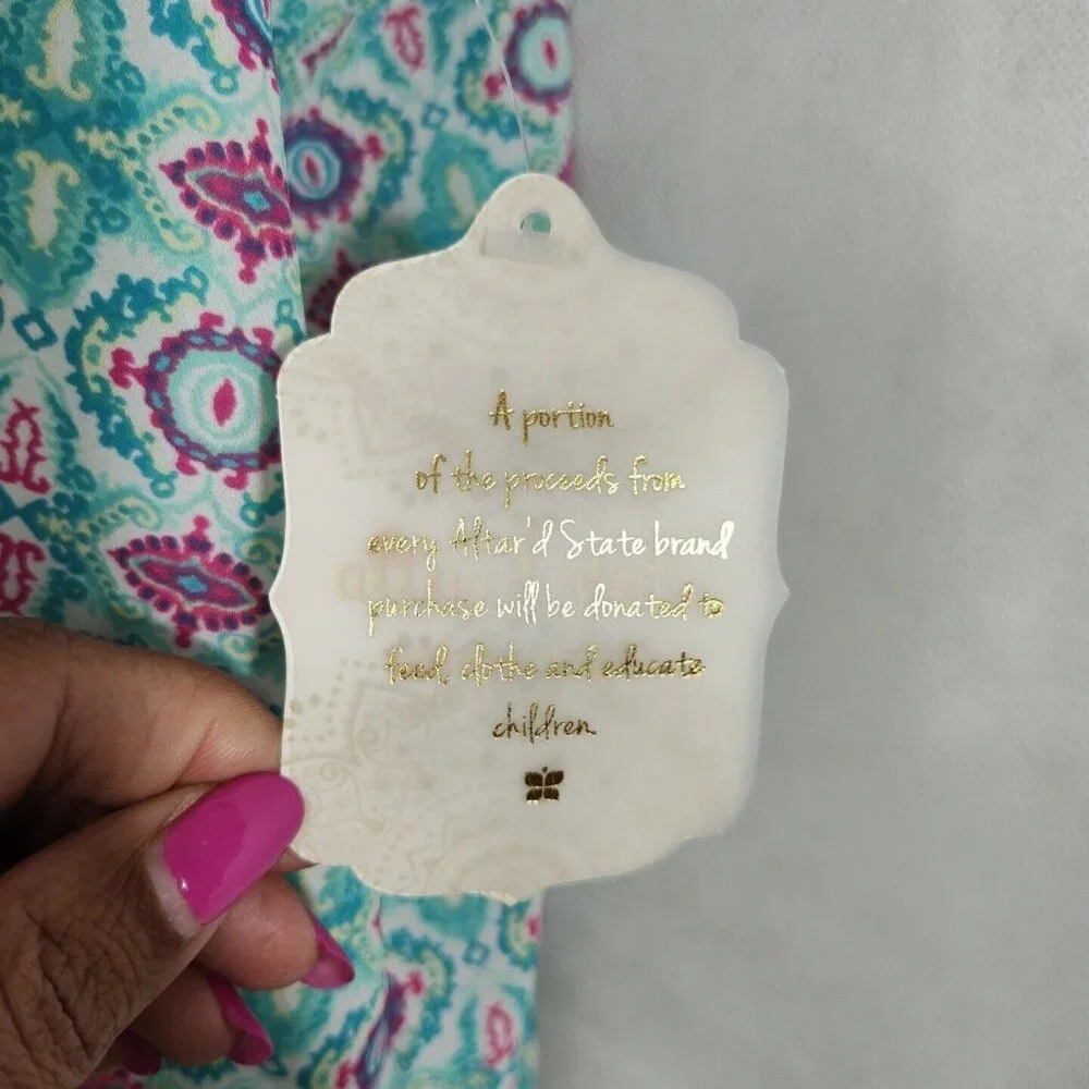 Altard State Blue-Green Printed Tank Top Racerback Bow Women Size M NEW - Picture 3 of 8